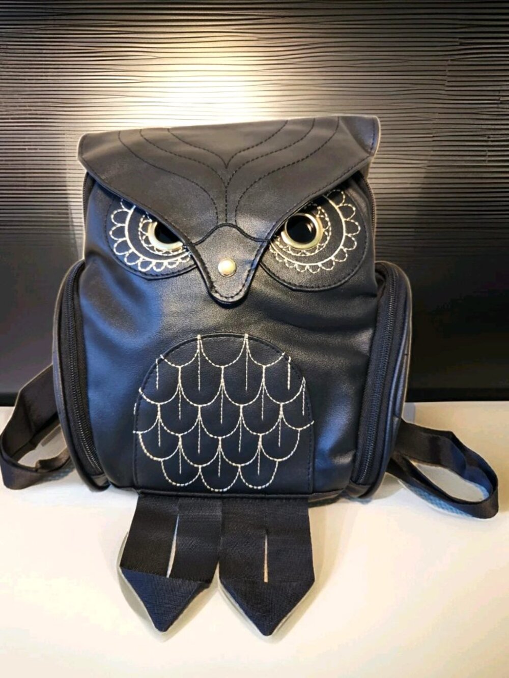 ✨ Whimsigoth Black Owl Backpack ✨ Gold Embroidered Vegan Leather Mini Bag 🦉
